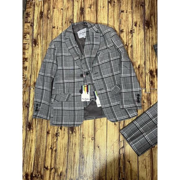 Pierre Cardin 3 Pc Suit BOYS Gray Plaid Sz 8 - Picture 3 of 11